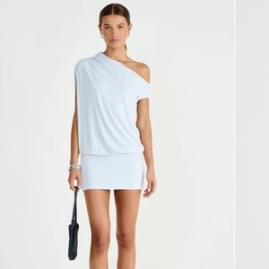 Elegant One-Shoulder Mini Dress in Light Blue